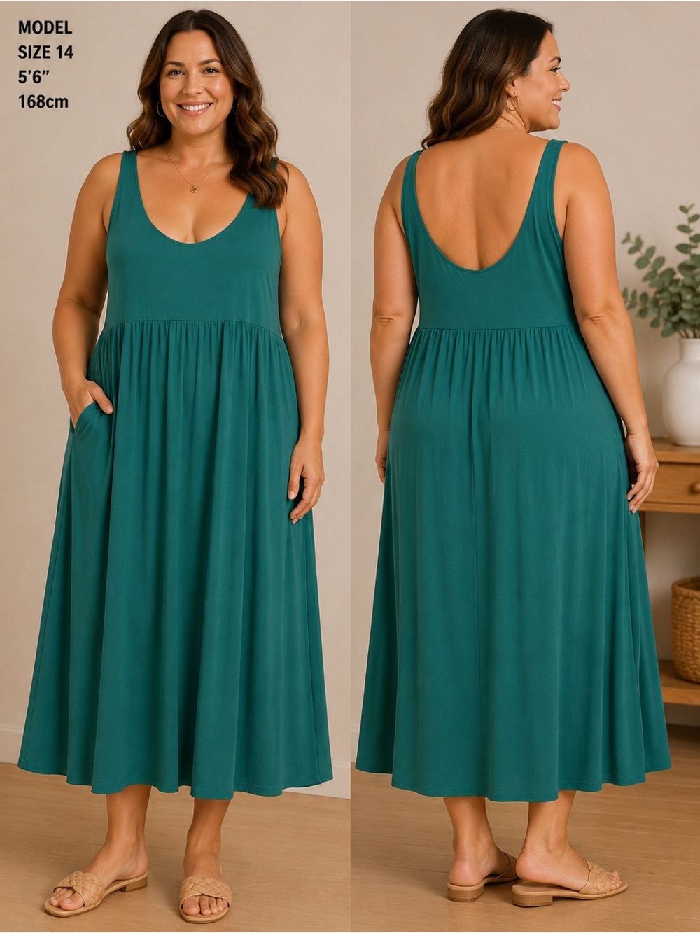Scoop Neck Teal Midi Dress - Comfortable Everyday Style